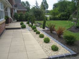 Paved Outdoor Area With Pebbles Border Google Search Small Front Gardens Front Garden Design Front Garden Landscape