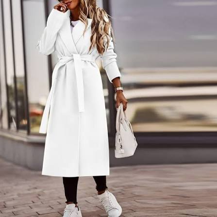 Women's Slim Long Trench Jacket, White Faux Wool Coat Blouse, Casual &  Office Wear - Small Size - Walmart.com