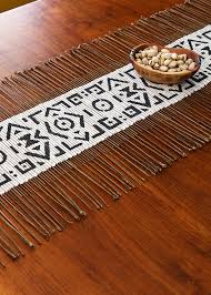 These African Table Runners Are Created By Weaving Dried Twigs Through Through Hand Dyed Mud Cloth Fabric Handmade Home Decor African Home Decor Handmade Home