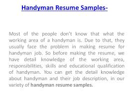 How To Download Handyman Resume Samples For Handyman Job