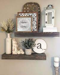 Shop here for wall hangings, racks, shelves & bins to baskets, framed art, vintage embossed metal, tin and wood signs and so much more. Cool 40 Modern Farmhouse Living Room Decor Ideas Floating Shelf Decor Decor Farm House Living Room