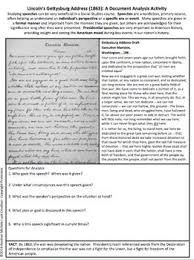 Lincoln S Gettysburg Address American Speeches Document Analysis Activity Gettysburg Address Activities Lincoln S Gettysburg Address Civil War Lessons