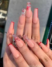 Now, apply magenta light pink acrylic paint over the nails. Pin By Elektra On Nails Long Acrylic Nails Coffin Pink Acrylic Nails Rhinestone Nails