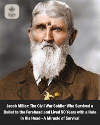 Civil War Veteran Jacob Millard shot in head in 1863 and survived.  Braidwood is sending to the state G.A.R. encampment today one of the most  remarkable hero survivors of the Civil War.