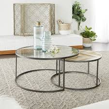 Round glass coffee table metal base. Buy Deco 79 Large Contemporary Metal Glass Wood Nesting Round Coffee Tables Set Of 2 2 Piece Online In Turkey B01n6pmz83