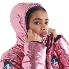 Champion x NASA Womens Pink Metallic Puffer Jacket Coat Size L Limited  Edition