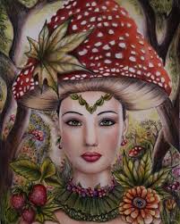 Mushroom Girl" from the coloring book "Circle of Nature" by Karolina  Kubikovska. Videos:  https://www.youtube.com/playlist?list=PL0ksKYENOfBJBNRW83v01nfIZAvHtcqIp
