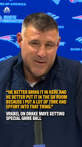 Mike Vrabel talks about giving Drake Maye unique game ball, representing  their 8-0 road record.