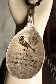 Black Bird Singing In The Dead Of Night Take These Broken Wings Blackbird Singing In The Dead Of Night Take These Broken Wings And Learn To Fly Antique Spoon Made Into A Necklac Broken Wings Spoon Jewelry Silverware Crafts