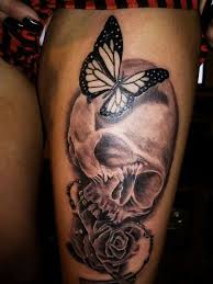Skull Butterfly Thigh Tattoo Rose Tattoo Thigh Butterfly Tattoo On Shoulder Thigh Tattoo