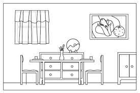 House, bedroom, kitchen, bathroom, living room, dining room, garden. Simple And Clean Dining Room Coloring Sheet Dining Room Colors House Drawing For Kids Kids Living Rooms