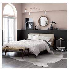 Modern Bedroom Gray Floors Light Pink Walls Animal Skin Rug Modern Industrial Light Bedroomdecor Modern Bedroom Bedroom Colors Furniture