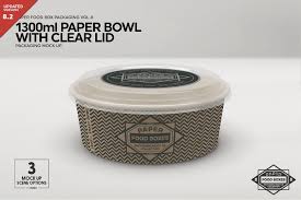 1300ml Paper Bowl Clear Lid Mockup Paper Bowls Food Box Packaging Packaging Mockup