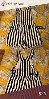 Black And White Striped Overalls Shorts Black And White Striped Overall Shorts In 2020 Overall Shorts White Stripe Overalls