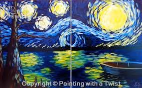 Starry Night At The Lake Paint The Set 8 15 2014 Painting Night Painting Painting Class