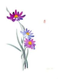 Ricepaperart Watercolor Paintings On Rice Paper Aster Flower Tattoos Birth Flower Tattoos Birth Month Flowers