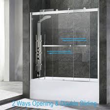 Choose from bypass tub doors, sliding tub door with stationary glass or two designs of a single leaf glass tub doors to make your bathtub the centerpiece of your bathroom. á… Woodbridge Frameless Bathtub Shower Doors 56 60 Width X 62 Height With 3 8 10mm Clear Tempered Glass 2 Ways Opening Double Sliding In Polished Chrome Finish Woodbridge
