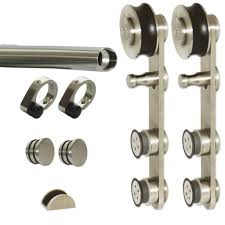Ferrures suspendues kingston pour porte coulissante bois : Kit Coulissant Sur Rail Inox Rond Pour Porte En Verre Eurowale