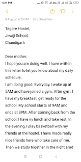 There is no prescribed format for writing informal letters, whereas formal letters should be written in the prescribed format only. V Write Informal Letter To Your Mother About Your Daily Routine In Hostel You Are Neel Neha Staying In Tagore Hostel Jiwaji High School Chandigarh 400987