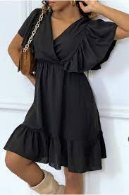 Jetzt preise vergleichen & sparen! Petite Robe Fluide Noir Col V Et Epaules Volantees