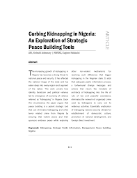 Pdf Curbing Kidnapping In Nigeria An Exploration Of Strategic Peace Building Tools
