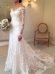 Mermaid Lace Wedding Dress With Long Sleeve Online Wedding Dress Long Sleeve Wedding Dress Lace Cheap Wedding Dresses Online