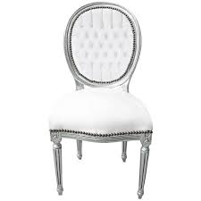 08 99 100 900 *. Chaise Baroque De Style Louis Xvi Simili Cuir Blanc Et Bois Argente