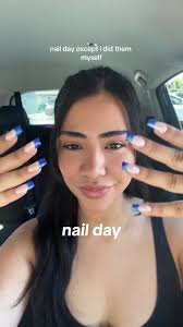 DIY Royal Blue French Tips with Chrome Powder