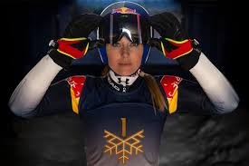 Lindsey Vonn dynamic action shot - fierce on the snow with passion