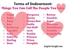 Some of the couple nicknames i have overheard were actually quite adorable; Terms Of Endearment In English Sms Language Terms Of Endearment English Vocab