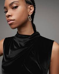 ALLSAINTS Tia High Neck Wrap Over Velvet Top