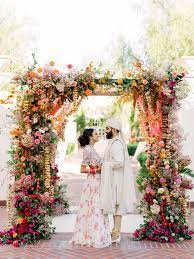 Elegant outdoor garden wedding reception. Vibrant Indian Wedding In A Downtown La Urban Garden With A Modern Twist Ruffled