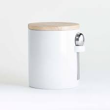 White canister set with wood lids for crocks. White Kitchen Canisters Crate And Barrel