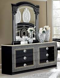 Black And Silver Bedroom Esf Furniture Aida Mirror In Black W Silver By Esf Silver Dresser Dresser Decor Esf Furniture