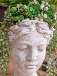 20" ( 50cm) Concrete Head With Fern, Decorated Female Statue of Greek  Goddess With Growing Fern, Roman Venus With Growing Fern, Succulent