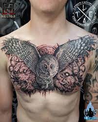 Owl And Blackwork Wolf Chest Tattoo Owl Chest Tattoo Owl Tattoo Chest Tattoo