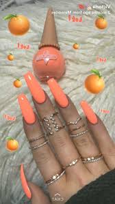 Acrylic nail paints are a mixture of liquid monomer and powder polymer. Take A Look At Guapshawty Nail Naildesign Summernail Orange Acrylic Nails Nails Orange Nails