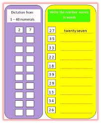 Worksheet On Number Names From One To Forty Name Of The Numerals In Words Free