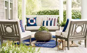 Vintage nautical flags inspired the choice of striped bed linens from pottery barn. Dress Your Deck Nautical Outdoor Living Inspiration Outdoor Furniture Sets Nautical Theme Decor Nautical Patio