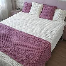 Bed Runner And Pillows Cable Knit Blanket Pattern Patterns Etsy In 2020 Crochet Bedspread Pattern Patterned Bedding Cable Knit Blankets
