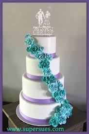 Teal Blue And Purple Wedding Cake Hand Made Fondant Roses Purple Wedding Cake Fondant Rose Wedding Cakes