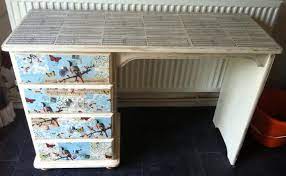 My First Attempt At Decoupage Old Dressing Table Using Mod Podge And Cavallini Gift Wrap Decoupage Furniture Vintage Furniture Furniture