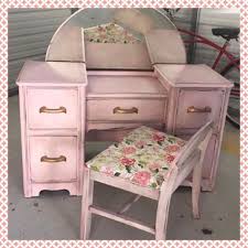 Vanity And Chair Painted To Match With Dixie Belle Soft Pink A Light And Airy Pink That Screams Sprin Pink Furniture Pink Painted Furniture Pink Bedroom Walls