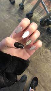 Winter Black White Grey And Gold Set Acrylic Obsessed White Acrylic Nails Gold Acrylic Nails Grey Acrylic Nails
