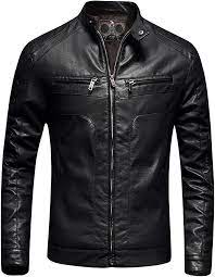 Mens Casual Slim Fit Moto Bomber Biker Racer Jacket Faux Leather Black Medium At Amazon Me Black Leather Jacket Men Cool Outfits For Men Mens Leather Clothing