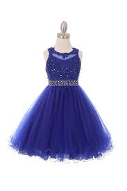 Royal Blue Rhinestone Pearl Beaded Coiled Lace Top Wired Mesh Short Party Dress Flower Girl Dresses Blue Wedding Dresses For Girls Royal Blue Girls Dress