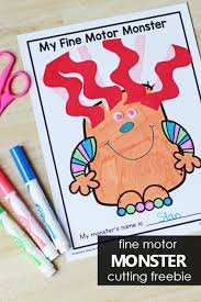 This set of preschool worksheets cutting skills printables will get kids developing their fine motor skills by cutting out some basic lines. Fine Motor Monster Cutting Activity Fantastic Fun Learning