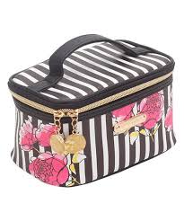black and white striped makeup bag