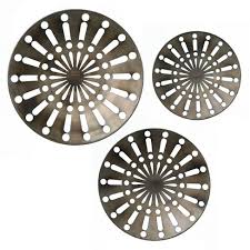 This square set of wall art features gorgeous green painted leaves, and gold metal leaves on a wood plaque. Set Of 3 Tortet Round Wall Art Brown Southern Enterprises Target