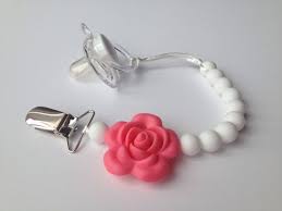 Silicone Pacifier Clip Girl S Flower Accent Soother Dummy Clip Chew Bead Paci Your Choice Of Colour Flower Pacifier Clip Pacifier Clip Girl Dummy Clips